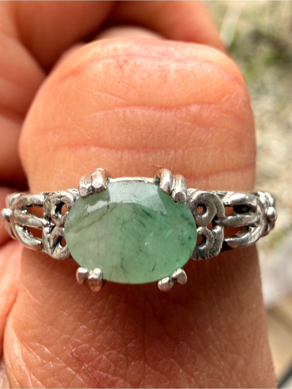 Sterling Silver Natural Colombian Emerald Oval Celtic Ring Sz9
